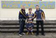 Paddy Kelly (Kelly Landscape and Stone) is pictured presenting the new jerseys to St.Mary’s chairman Michael Hardy, Under 14 Team Captain Pol Hardy is also included with new Kukri kitbag.